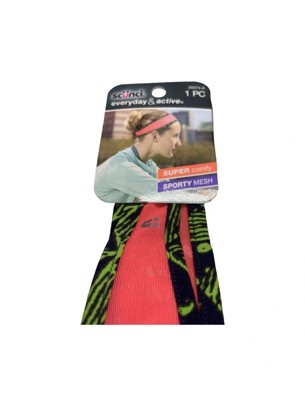 scunci Neon Pink & Lime Zebra Mesh Sport Headband FINAL PRICE DROP